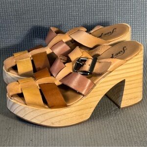 Free People Bellevue Platform Clog Real Wood Sunrise Sandals Women Sz 6 US 36 EU